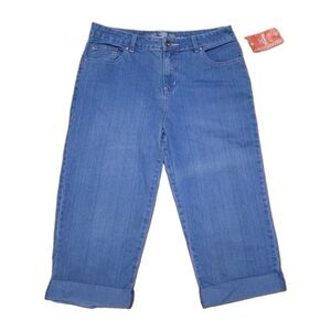 nwt faded glory womens stretch capri denim jeans size 10 medium stone wash blue